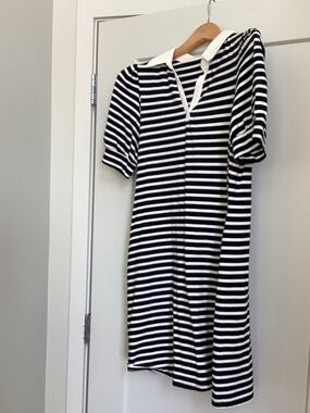Striped Polo Shirt Dress in Black and White